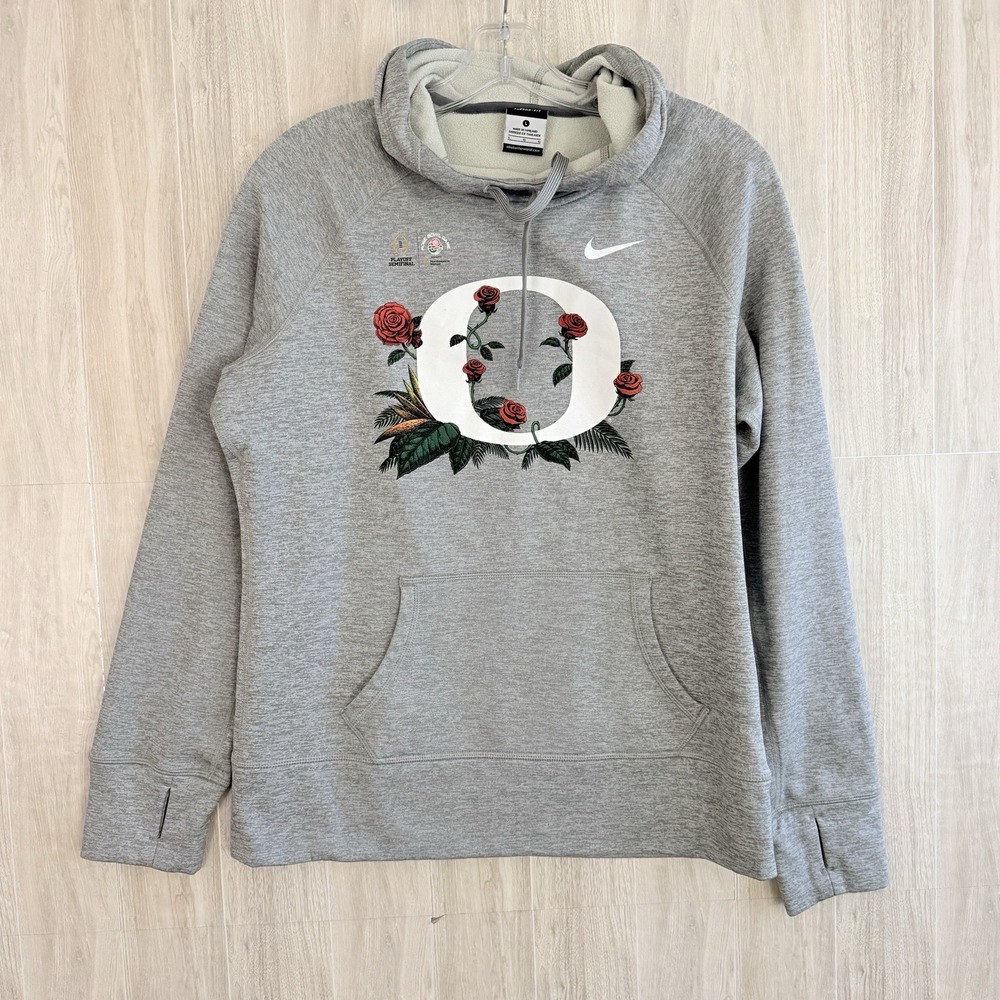 Nike Oregon Ducks Rose Bowl Therma-FIT Hoodie Women's Large Gray Floral Roses